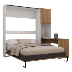 Queen Murphy Bed with Storage Cabinets and Desk - Brown Discount