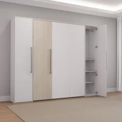 Queen Murphy Bed with Storage Units  - White & Grey Clearance