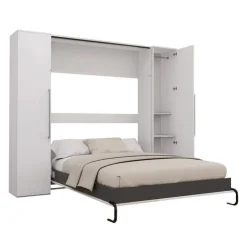 Queen Murphy Bed with Storage Units  - White & Grey Clearance