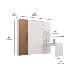 Queen Murphy Bed with Storage Cabinets and Desk - White & Brown Discount