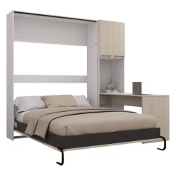 Queen Murphy Bed with Storage Cabinets and Desk - Grey