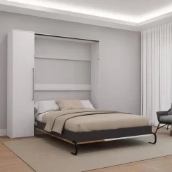 Queen Murphy Bed with Storage Unit - White & Brown Clearance