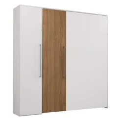 Queen Murphy Bed with Storage Unit - White & Brown Clearance