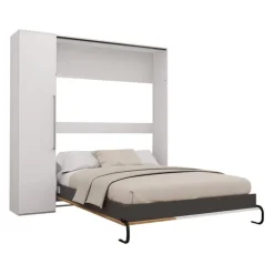 Queen Murphy Bed with Storage Unit - White & Brown Clearance