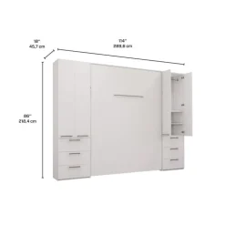 Queen Murphy Bed with Storage Units - White