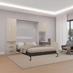 Queen Murphy Bed with Storage Units and Desk - Grey Online