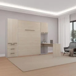 Queen Murphy Bed with Storage Units and Desk - Grey Online