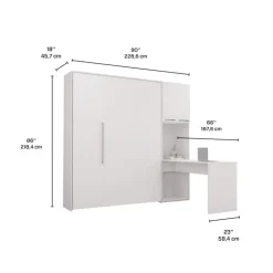 Queen Murphy Bed with Storage Cabinets and Desk - White Discount