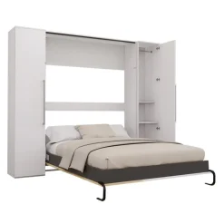 Queen Murphy Bed with Storage Units - White & Natural Sale