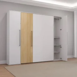 Queen Murphy Bed with Storage Units - White & Natural Sale