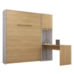 Queen Murphy Bed with Storage Cabinets and Desk - Natural Hot