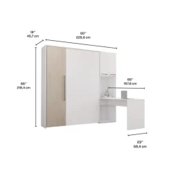 Queen Murphy Bed with Storage Cabinets and Desk - White & Grey Sale
