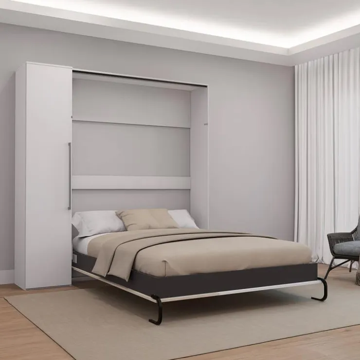 Queen Murphy Bed with Storage Unit - White & Grey Online