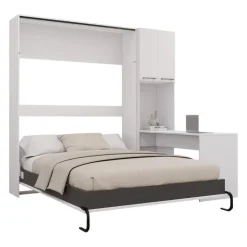 Queen Murphy Bed with Storage Cabinets and Desk - White Online