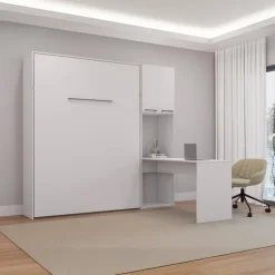 Queen Murphy Bed with Storage Cabinets and Desk - White Online