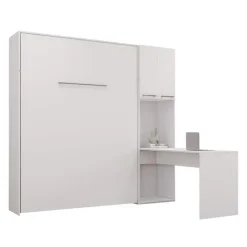 Queen Murphy Bed with Storage Cabinets and Desk - White Online