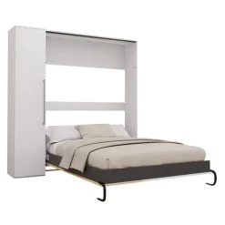 Queen Murphy Bed with Storage Unit - White & Natural New