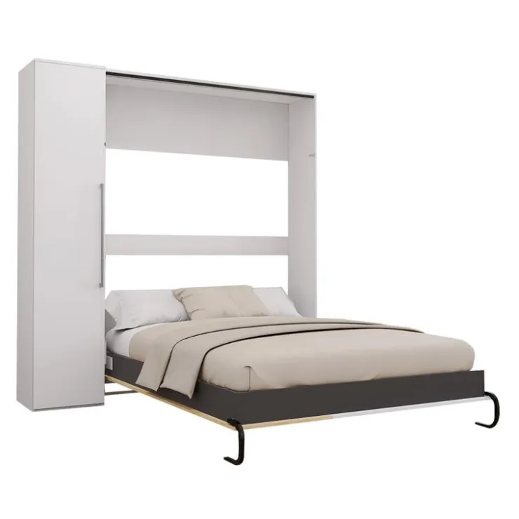 Queen Murphy Bed with Storage Unit - White & Natural New