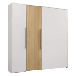 Queen Murphy Bed with Storage Unit - White & Natural New