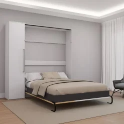 Queen Murphy Bed with Storage Unit - White & Natural New