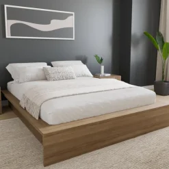 Nexera Queen Platform Bed (60") - Brown Oak Clearance