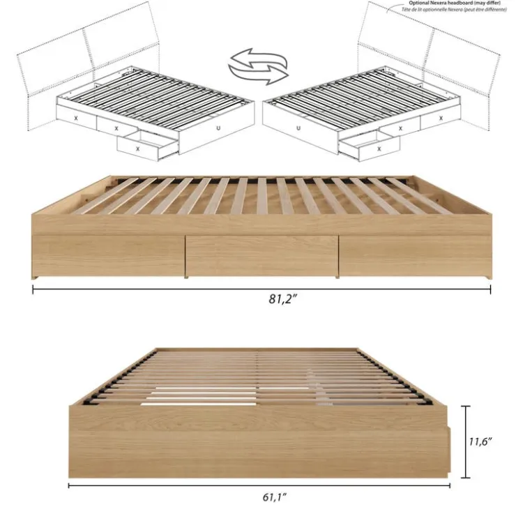 Nexera Queen Platform Bed with 3-Drawer Storage (60") - Beige Best