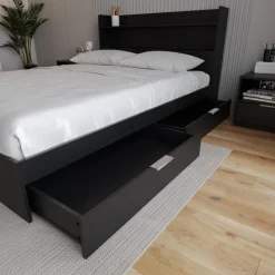 Nexera Queen Platform Bed with 2-Drawer Storage (60") - Black Clearance
