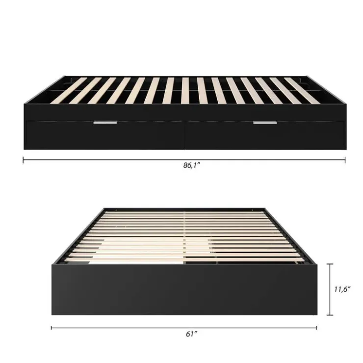 Nexera Queen Platform Bed with 2-Drawer Storage (60") - Black Clearance