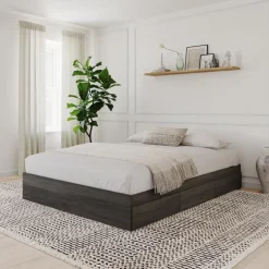 Nexera Queen Platform Bed with 3-Drawer Storage (60") - Grey Clearance