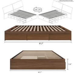 Nexera Queen Platform Bed with 3-Drawer Storage (60") - Brown Clearance