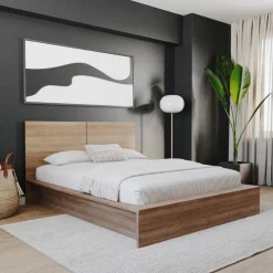 Nexera Queen Platform Bed with Headboard (60") - Brown Oak Sale