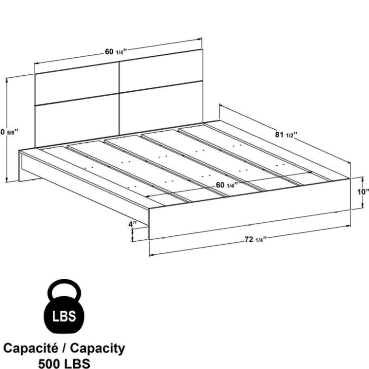SUA-V Queen Platform Bed with Headboard (60") White Hot