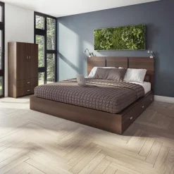 SUA-V Queen Platform Bed with Headboard (60") Taupe Best