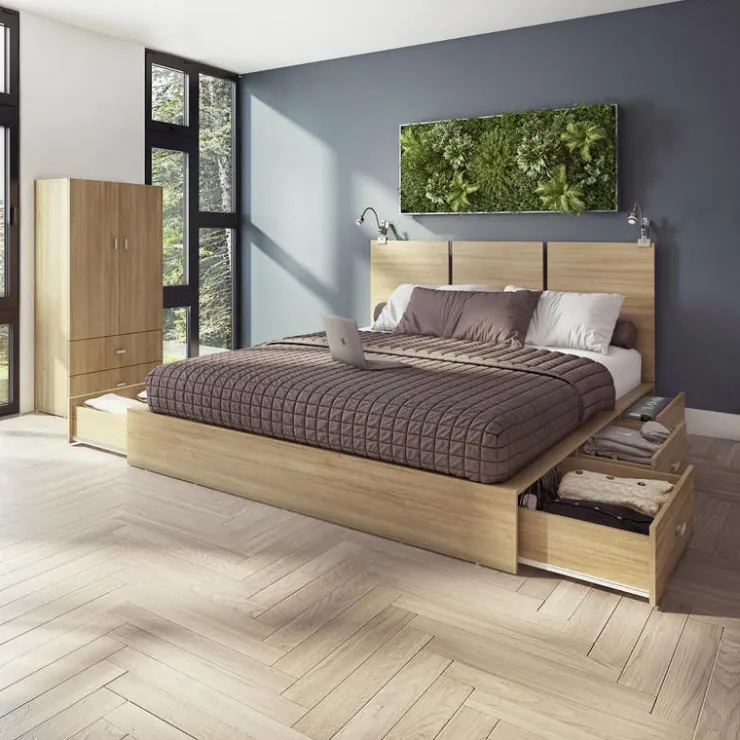 SUA-V Queen Platform Bed with Headboard (60") Natural Sale