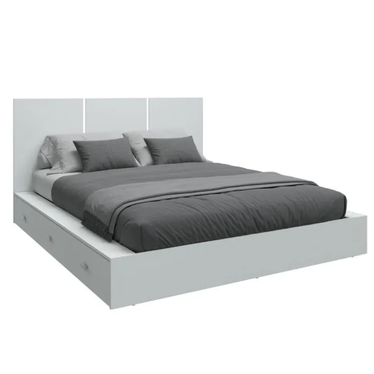 SUA-V Queen Platform Bed with Headboard (60") White Outlet