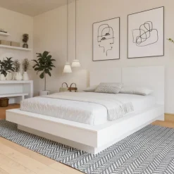 Nexera Queen Platform Bed with Headboard (60") - White wood grain Online