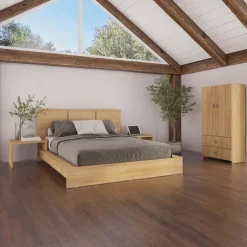 SUA-V Queen Platform Bed with Integrated Bedside Tables (60