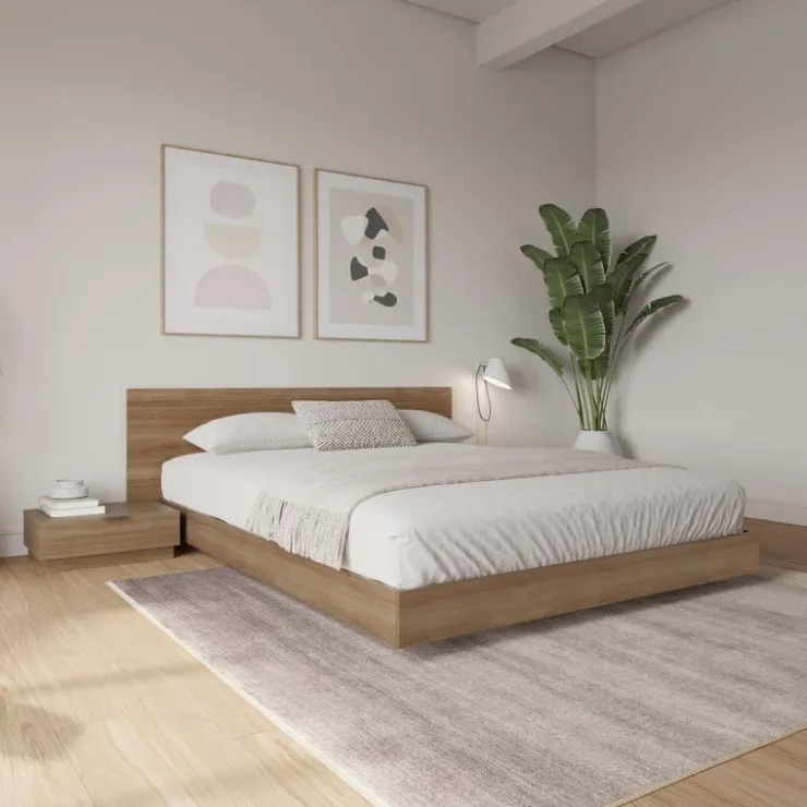 Nexera Queen Platform Bedroom Set (60") - 4 pcs - Brown oak New