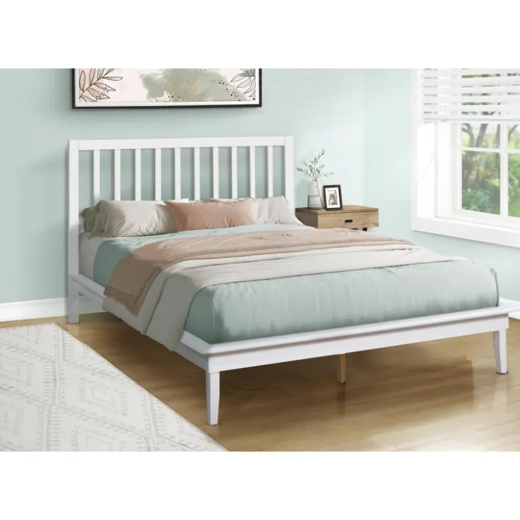 Monarch Queen Solid Wood Bed with Headboard (60") - White New