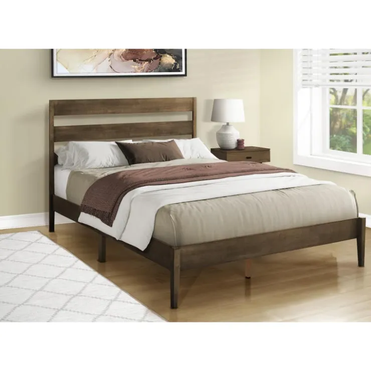 Monarch Queen Solid Wood Bed with Headboard (60") - Walnut Sale