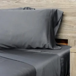 Queen Split-Head Bamboo Rayon Bed Sheet Set - Charcoal Grey Sale