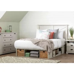 Meubles South Shore Queen Storage Bed and Baskets (60") - South Shore WINTER OAK AND RATTAN Online