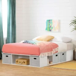 Meubles South Shore Queen Storage Bed and Baskets (60") - South Shore White Outlet