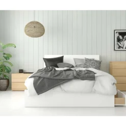 Nexera Queen Storage Bed Set (60") - 3 pcs - Beige and White Discount