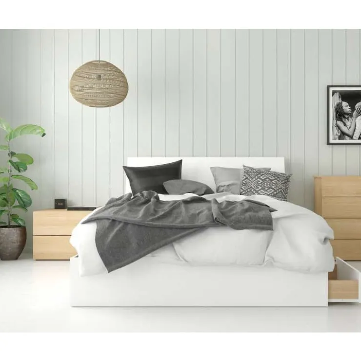 Nexera Queen Storage Bed Set (60") - 3 pcs - Beige and White Discount