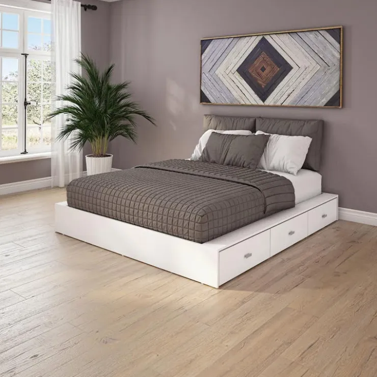 SUA-V Queen Storage Bedroom Set with 6-Drawer Storage (60") - 4 pcs White Hot