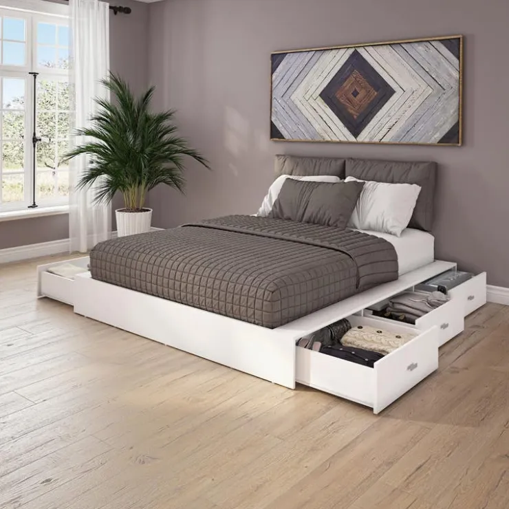 SUA-V Queen Storage Bedroom Set with 6-Drawer Storage (60") - 4 pcs White Hot