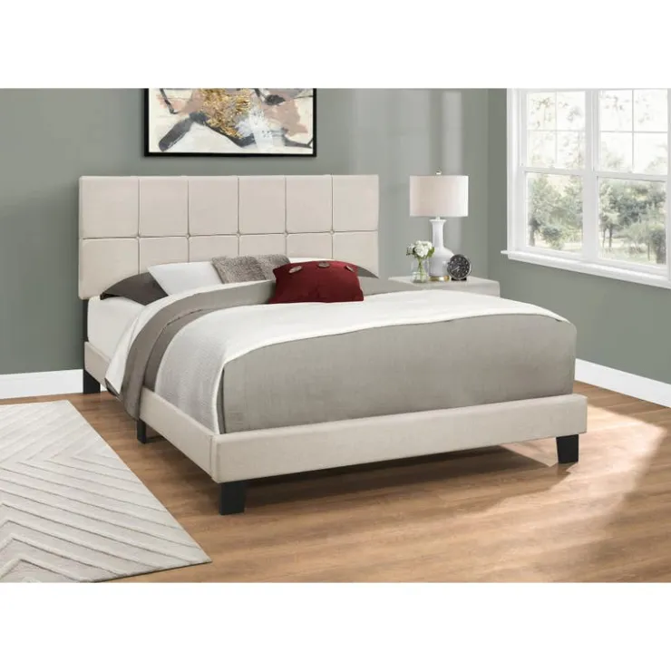 Monarch Queen Upholstered Bed with Headboard (60") - Beige Sale