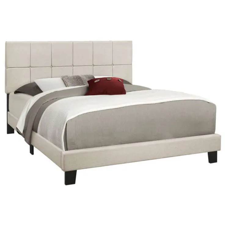 Monarch Queen Upholstered Bed with Headboard (60") - Beige Sale