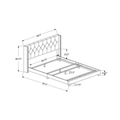 Monarch Queen Velvet Bed with Headboard (60") - Dark Grey